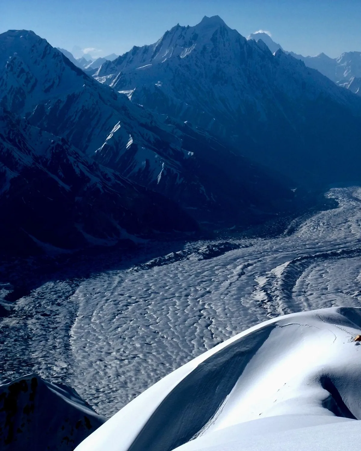Looking down the Karakoram glacier system from high camp